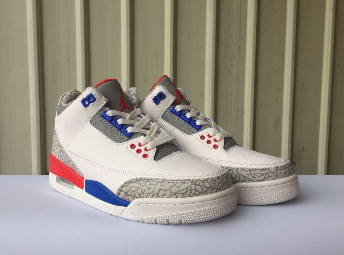 New Air Jordan 3 America White Cement Grey Red Blue Shoes - Click Image to Close